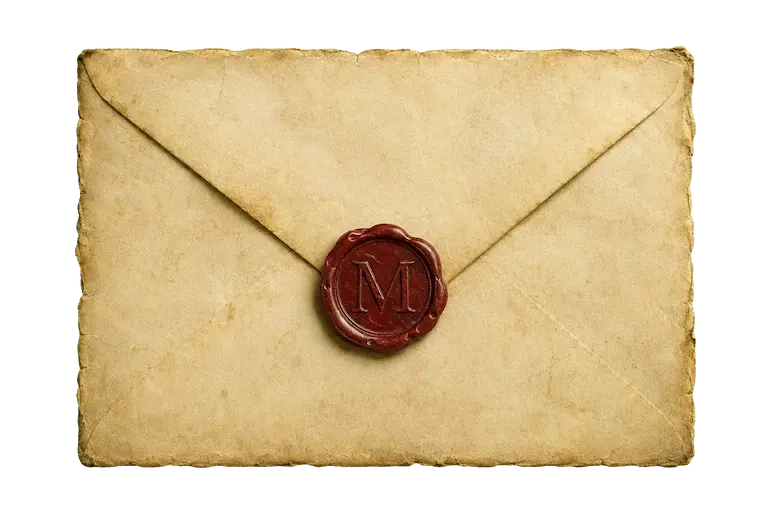 Recovered Montague Society envelope sealed with wax